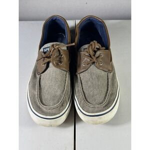 Sperry Top-Sider Bahama II Mens 12 Boat Shoes Khaki Canvas Leather STS21489